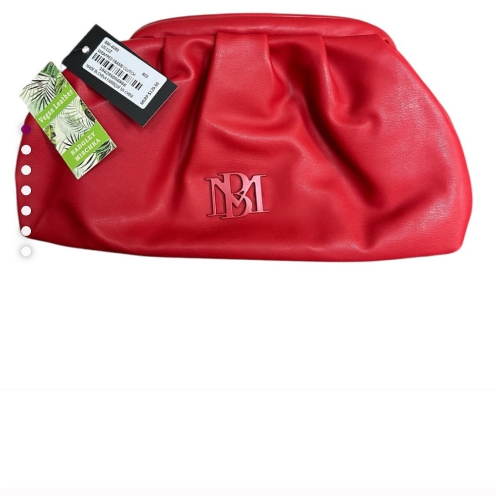 Badgley Mischka Red Wrap Clutch with Metallic Accents NWT & Shoulder Strap